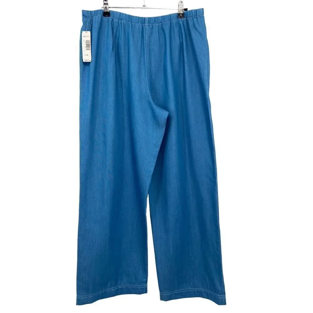 Pendleton Wide Leg Cropped Comfort Pants Blue Size 12 NWT - Picture 7 of 10